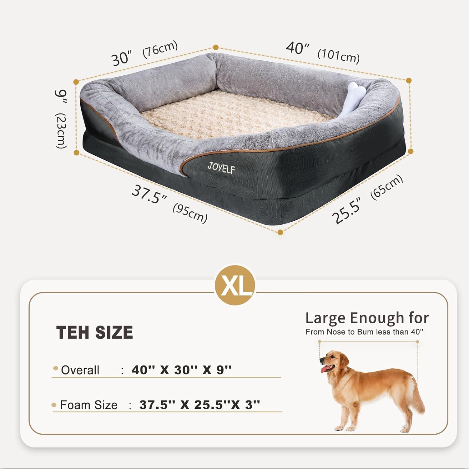 Xlarge Memory Foam Dog Bed, Orthopedic Dog Bed & Sofa with Removable Washable Cover and Squeaker Toy as Gift