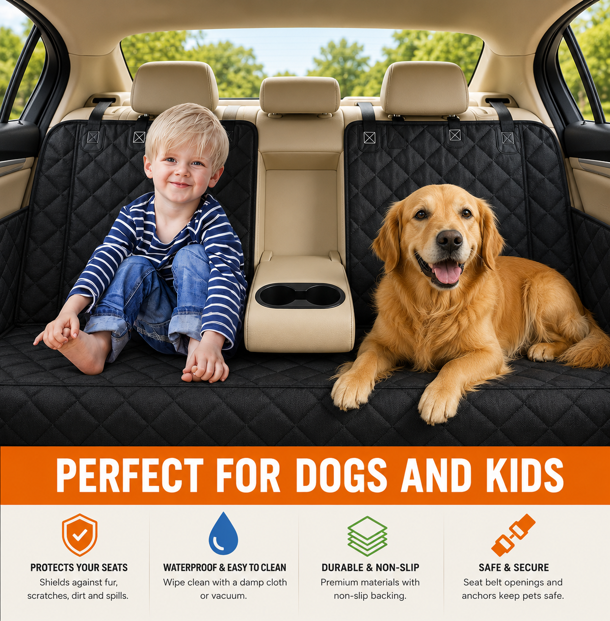 Waterproof Dog Car Seat Cover – Non-Slip Back Seat Protector