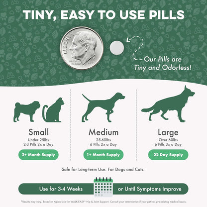 Walk-Easy Cat & Dog Pain Relief & Mobility Aid – Natural Hip & Joint Support for Injured or Senior Pets – Gentle Pain Reliever for Limping and ACL Tears – 400 Tiny Pills