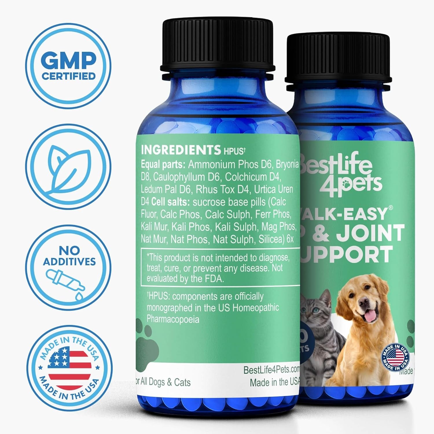 Walk-Easy Cat & Dog Pain Relief & Mobility Aid – Natural Hip & Joint Support for Injured or Senior Pets – Gentle Pain Reliever for Limping and ACL Tears – 400 Tiny Pills