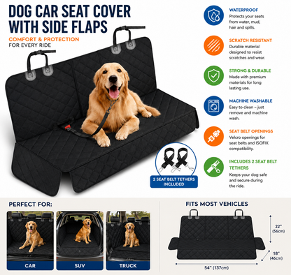 Waterproof Dog Car Seat Cover – Non-Slip Back Seat Protector