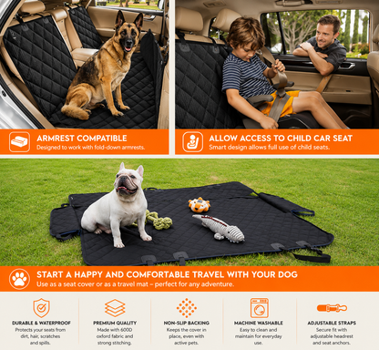 Waterproof Dog Car Seat Cover – Non-Slip Back Seat Protector