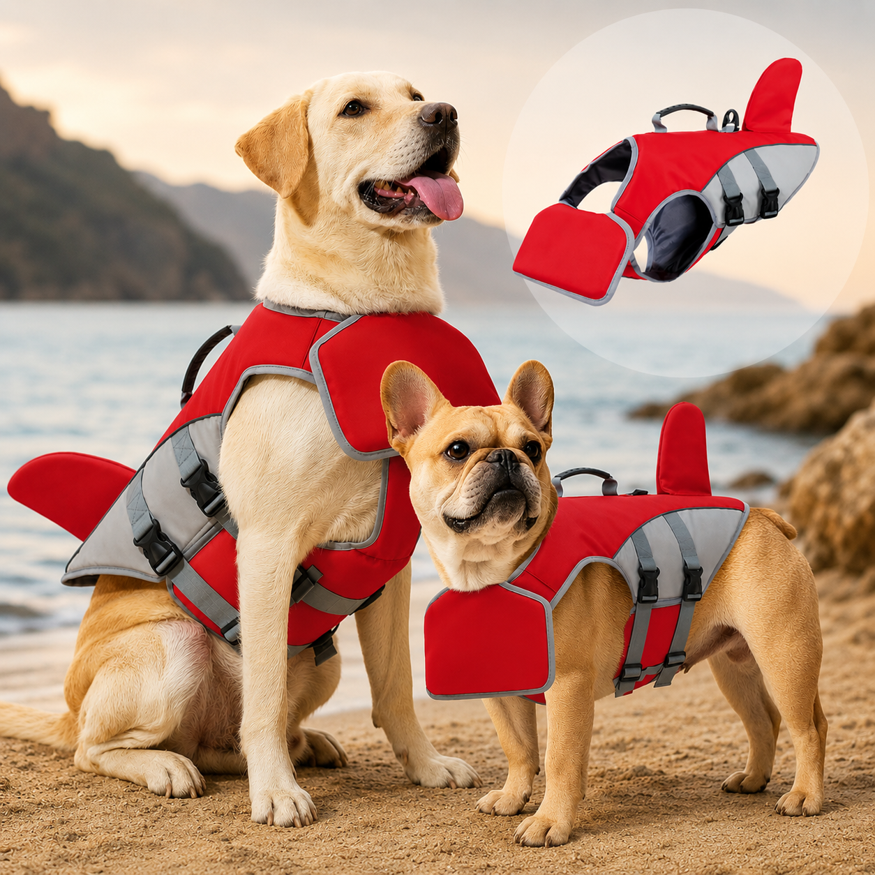 Shark Fin Dog Life Jacket | Adjustable Pet Swimming Safety Vest