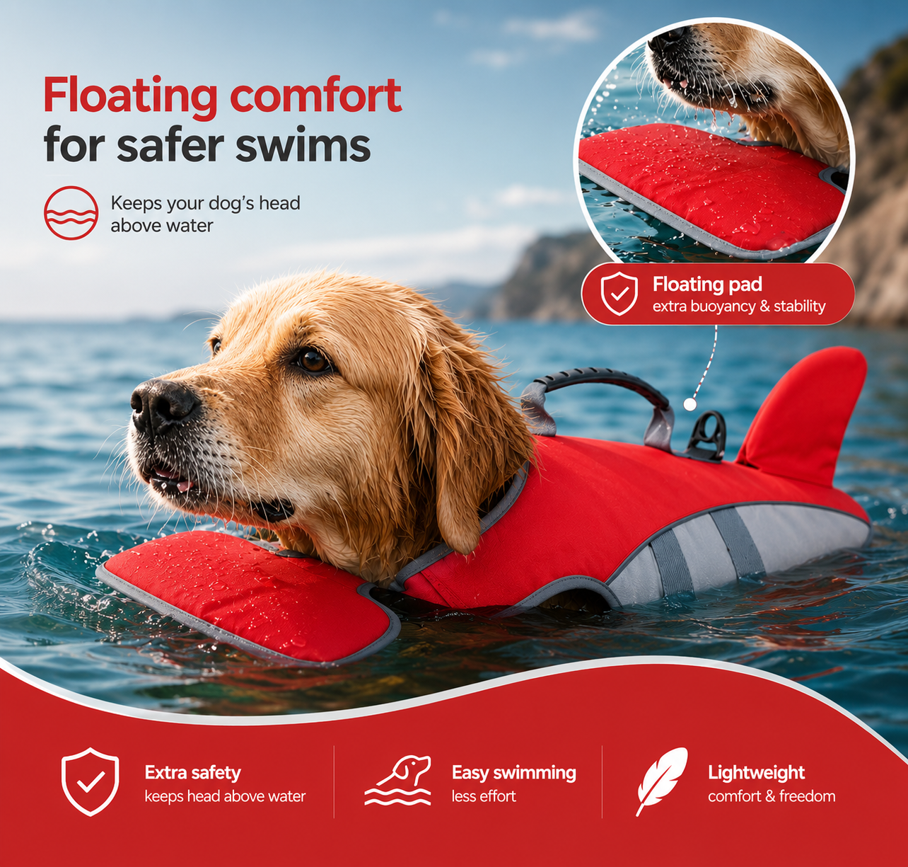 Shark Fin Dog Life Jacket | Adjustable Pet Swimming Safety Vest