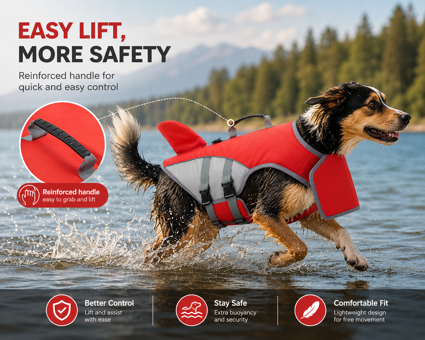 Shark Fin Dog Life Jacket | Adjustable Pet Swimming Safety Vest