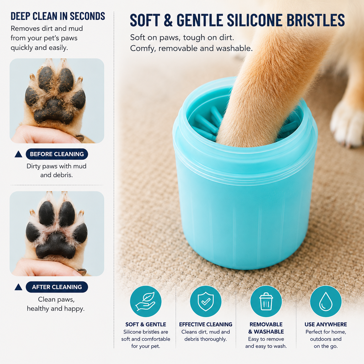 Portable Dog Paw Cleaner Cup – Soft Silicone Wash Brush